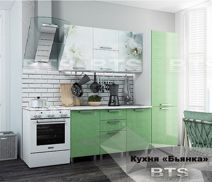 Кухня Бьянка зелёная с пеналом